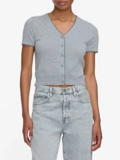 The Cashmere Mix Trim Cardi -- Grey Blue -Frame Sale Store 2002562 AIR WF25KSW015 GYBL 3403 06f51550 d063 4037 aced e2734351d334