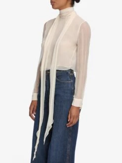 The Wisp Tie Blouse -- Cream -Frame Sale Store 2021210 SPCR WF25WBL002 CREA 5141