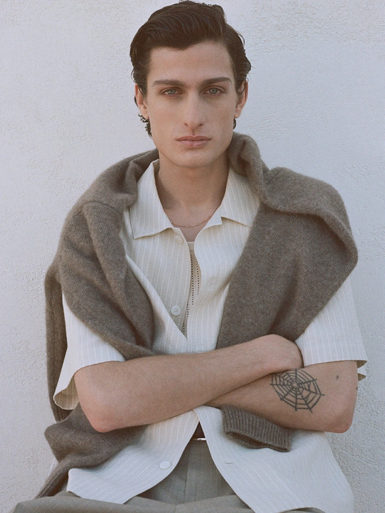 Jacquard Cotton Short Sleeve Shirt -- White Sand 2 Jacquard Cotton Short Sleeve Shirt -- White Sand - Image 2