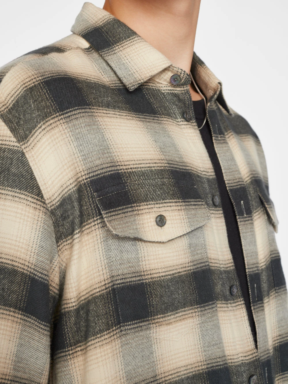 Plaid Flannel Shirt -- Noir / Light Beige 4 Plaid Flannel Shirt -- Noir / Light Beige - Image 4
