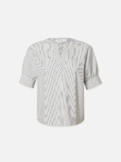 V-Neck Popover Top -- Navy Multi