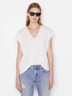Le Mid Rise V Neck Tee -- Blanc -Frame Sale Store LWTS0826 BLANC FRSU22EC WOMENS DAY 06 0008HR