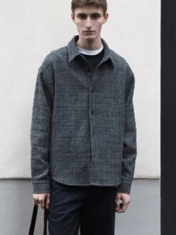Tweed Overshirt -- Grey Melange -Frame Sale Store Look03 01