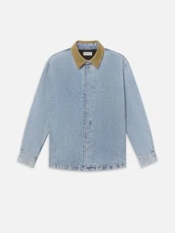 Suede Collar Denim Overshirt -- Esme