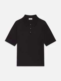 Cotton Silk Polo Sweater -- Black
