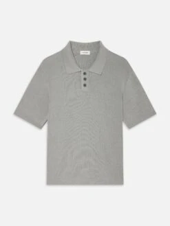 Cotton Silk Polo Sweater -- Grey Blue