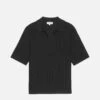 Cotton Silk Ribbed Polo Sweater -- Black