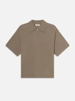 Light Poplin Zip Shirt -- Smoky Mocha