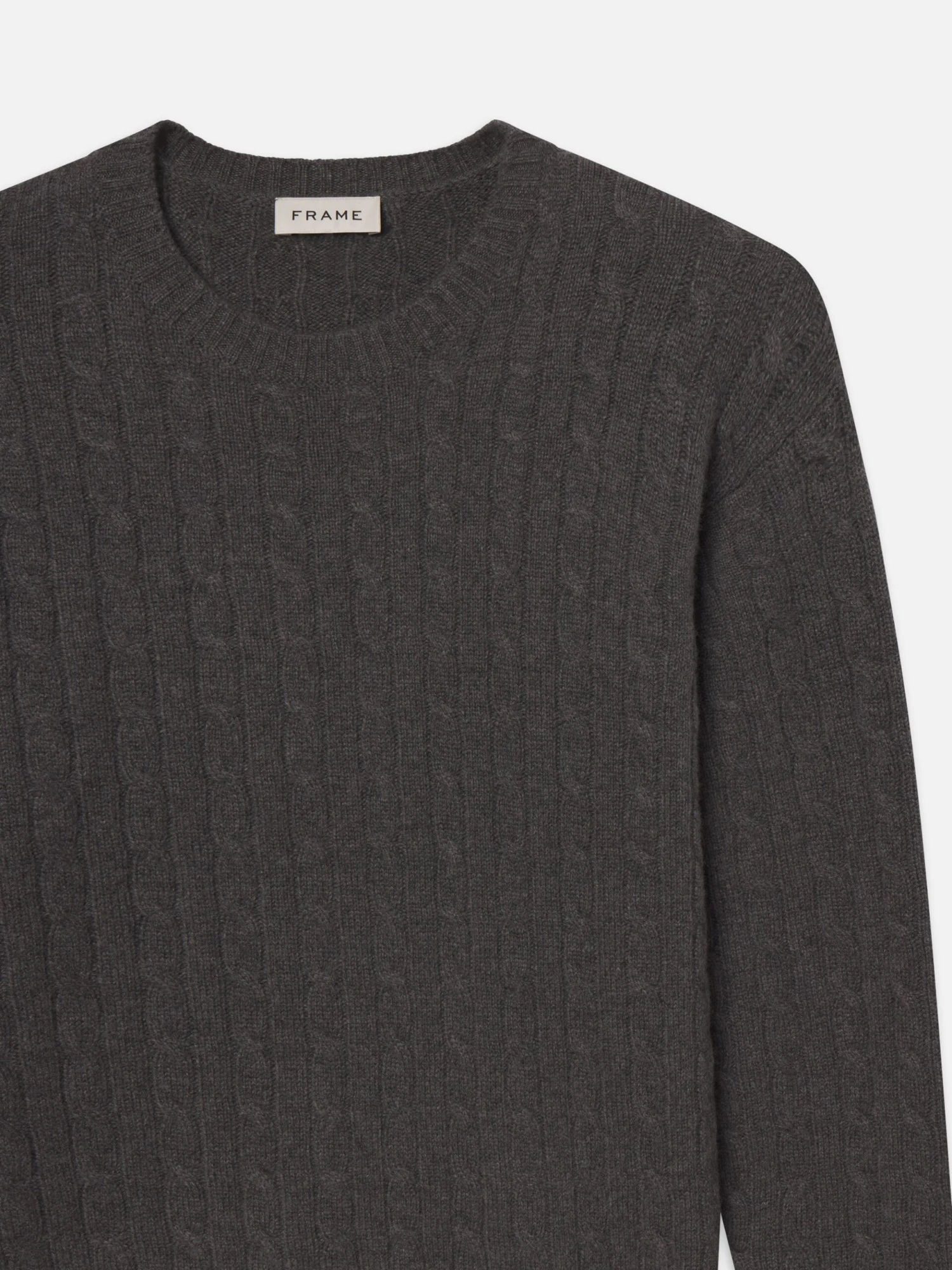 Cable Cashmere Crewneck -- Charcoal 2 Cable Cashmere Crewneck -- Charcoal - Image 2