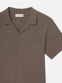Jacquard Short Sleeve Relaxed Shirt -- Dark Sage -Frame Sale Store MS25JTE009 DSAG DET