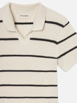 Striped Polo Sweater -- Black Stripe -Frame Sale Store MS25KSW017 BKST DET