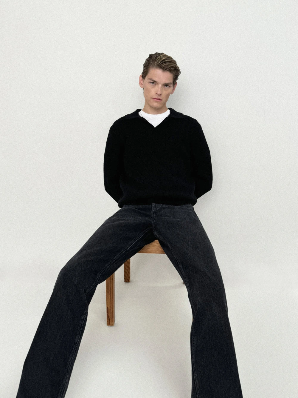 Silk Blend Polo Sweater -- Black 2 Silk Blend Polo Sweater -- Black - Image 2