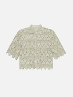 The Lace Button Up Shirt -- Soft Mint