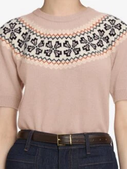 The Cashmere Fairisle Crew Sweater -- Pink Sand -Frame Sale Store WF25KSW038 PKSD 4805