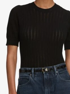 The Ladder Pointelle Sweater -- Black -Frame Sale Store WF25KSW039 BLK 10742