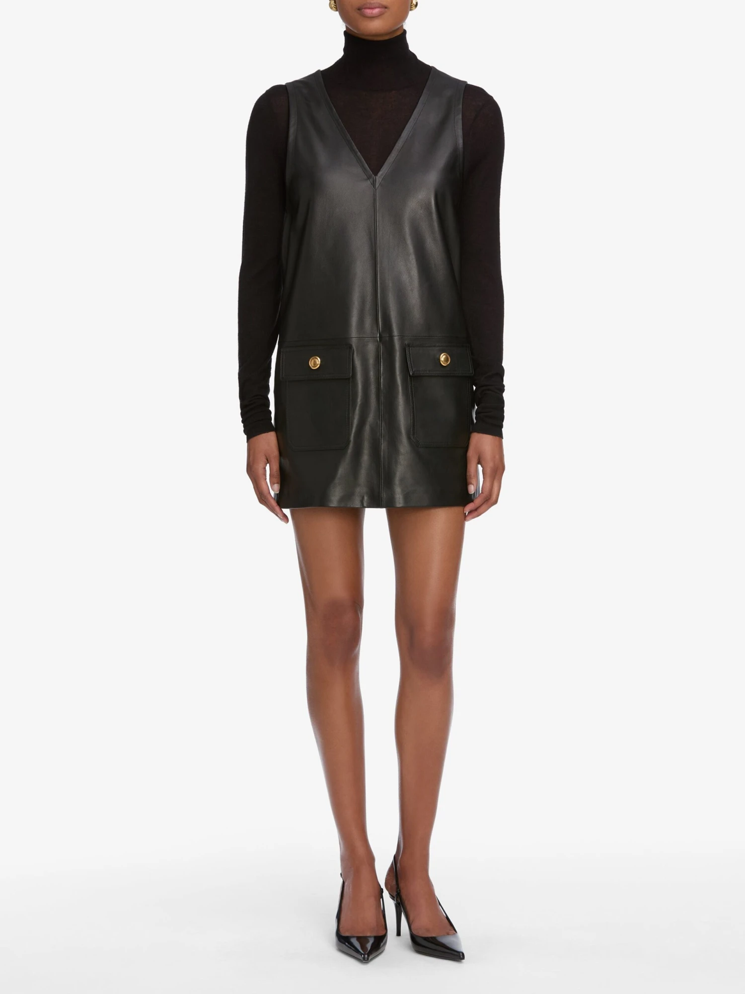 The Leather Pinafore Dress -- Black 2 The Leather Pinafore Dress -- Black - Image 2