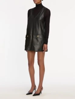 The Leather Pinafore Dress -- Black 9 The Leather Pinafore Dress -- Black -Frame Sale Store WF25LDR001 BLK 10032