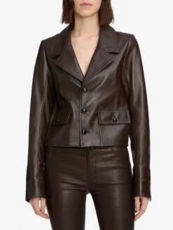The Leather Cuffed Jacket -- Dark Brown -Frame Sale Store WF25LPA005 TRUF WE25LJA001 DKBR 6035