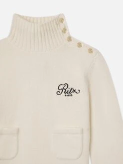 Ritz Button Detail Sweater -- Cream -Frame Sale Store WP25KSW056 CREA DET