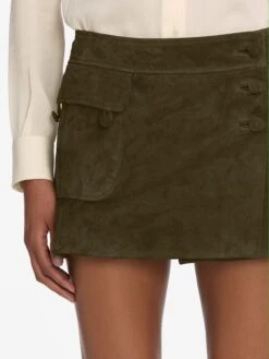 The Suede Cargo Mini Skirt -- Cypress -Frame Sale Store WS25LSK004 CYPR 12897