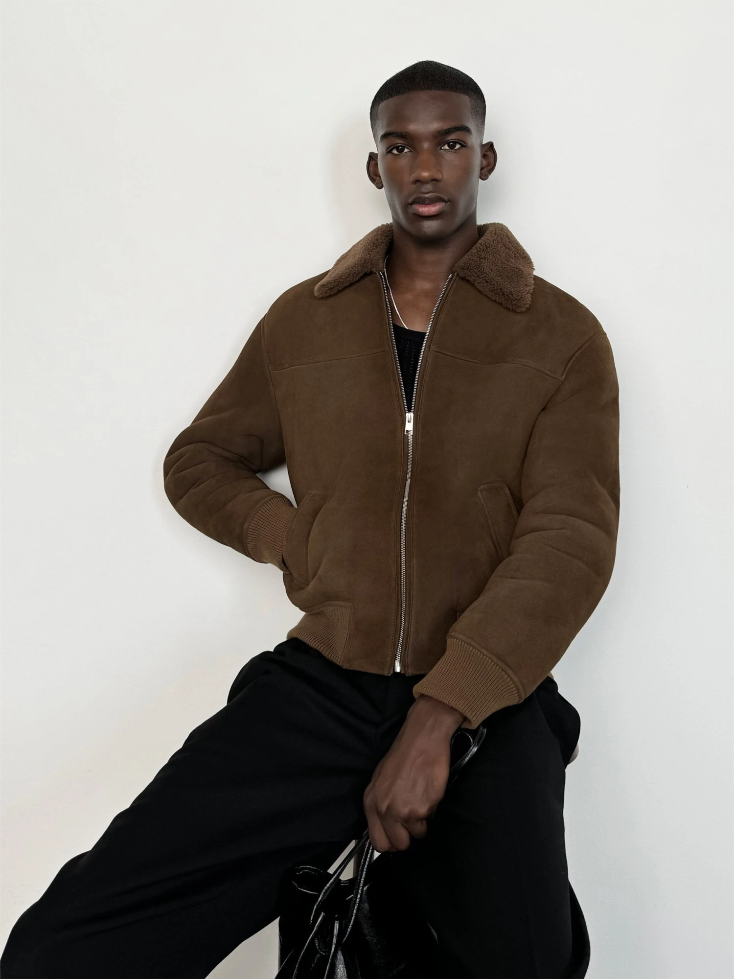 Suede Shearling Bomber -- Dark Camel 2 Suede Shearling Bomber -- Dark Camel - Image 2